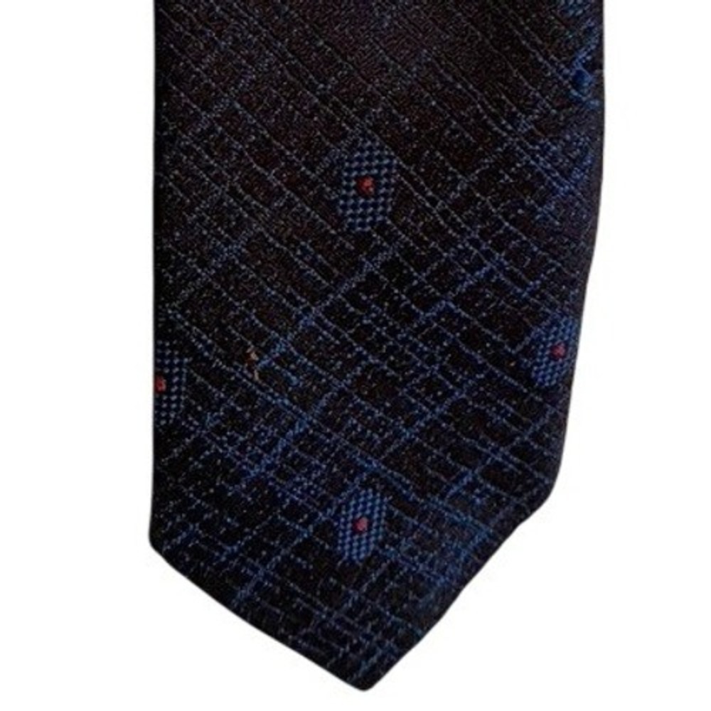 Rick Bennett Mens Vintage Navy Blue Red Dot Textured Polyester Tie Made in USA